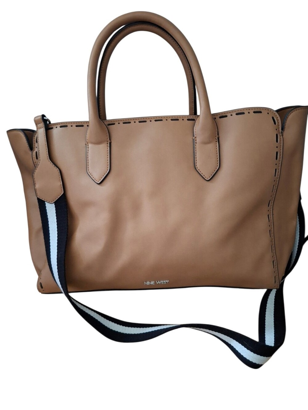Nine West Large Satchel Tote with Removable Black and White Guitar Strap
